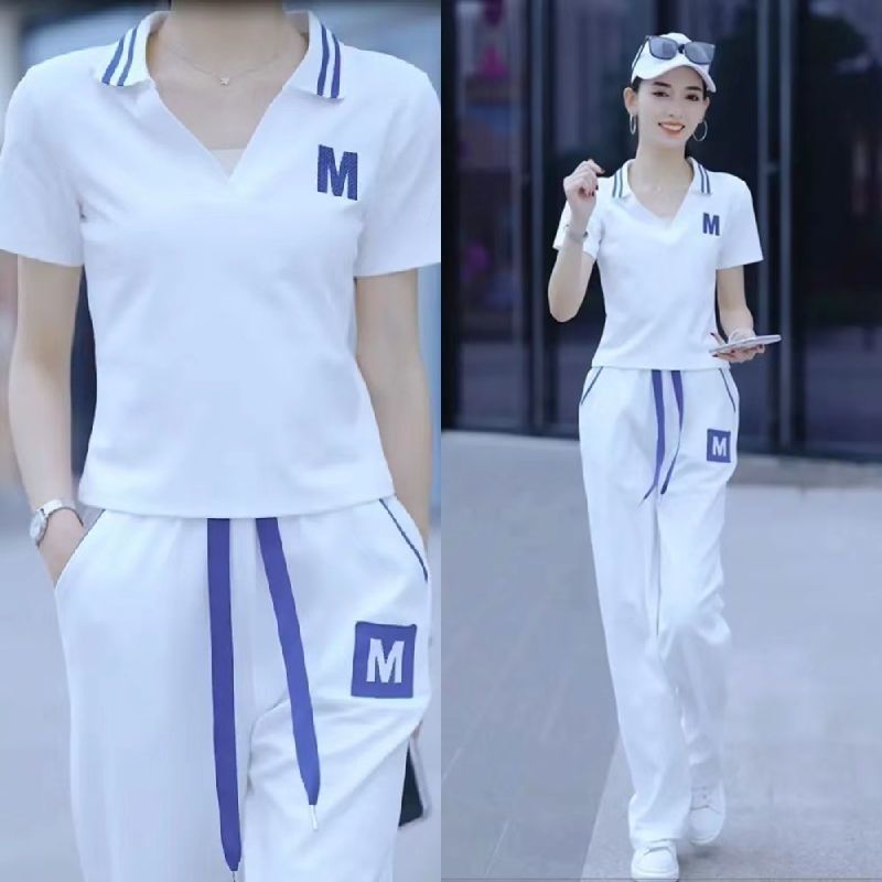 Casual Fashion Suit for Women 2024 Summer Sportswear Thin Two-Piece Set Age-Reducing Style Breathable and Comfortable Suit