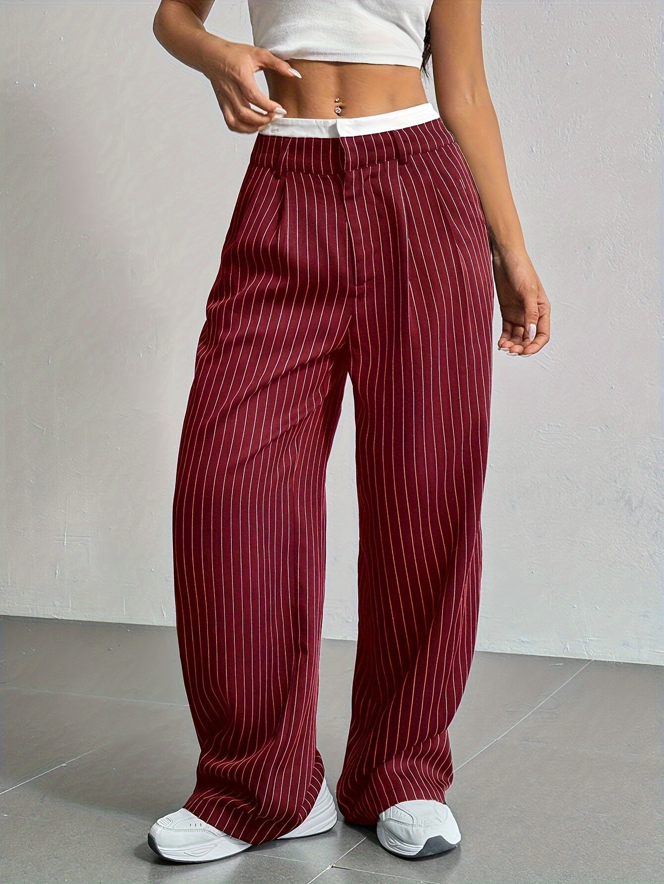 Picture of 2025 Women's Trousers Spring and Summer New Cross-Border Casual Trousers Drapedy Straight Suit Trousers High Waist Stitching Simple