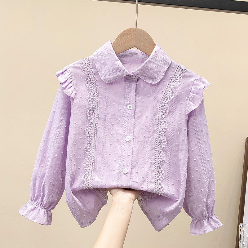 Picture of Children's Shirt White Long Sleeve Spring and Autumn Class Clothing Performance Clothing Lace Girl Student Clothing 2024 New Style Girl's Spring and Autumn