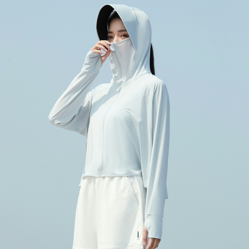Picture of 2025 New Black Glue Brim Sun Protection Clothing Women's Ice Silk Hooded Breathable Jacket Anti-Uv Sun Protection Clothing Wholesale
