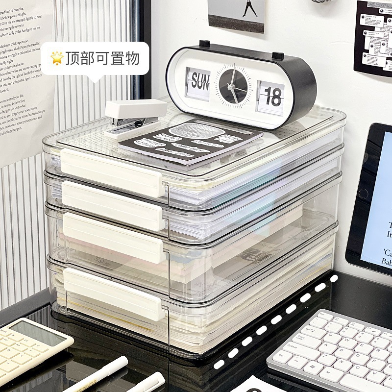Picture of Office storage box transparent desktop rack station box data a4 paper file box acrylic