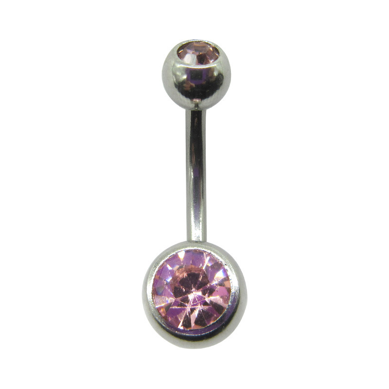 Picture of Meier Stainless Steel Double Diamond Umbilical Ring with Diamond Navel Buckle Cross-border Human Puncture Jewelry with Diamond Navel Nail