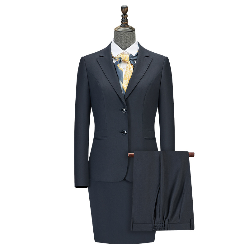 Picture of Classic navy blue Black Suit Women's Four-piece Set Yarn-dyed Faux-wool Single-breasted Dress Vest Coat Suit Skirt
