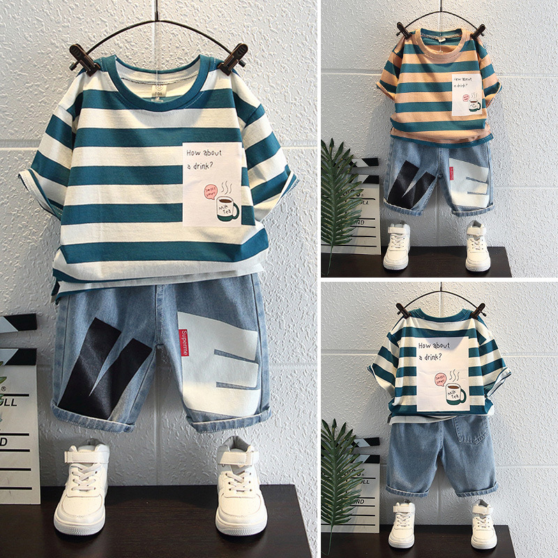 Boys' Summer Short-sleeved suit 2024 New Fashionable Boys' Baby Clothes Trendy Children's Fashionable Handsome Two-piece Set