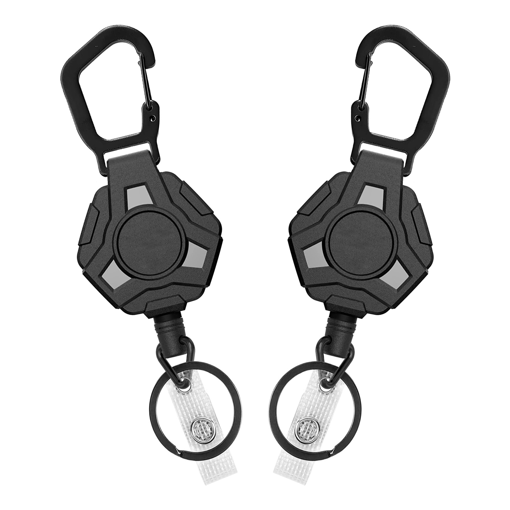 Picture of Black Polygonal Stainless Steel Spring Carabiner Easy-Pull Buckle Wire Rope Telescopic Anti-Lost and Anti-Theft Keychain