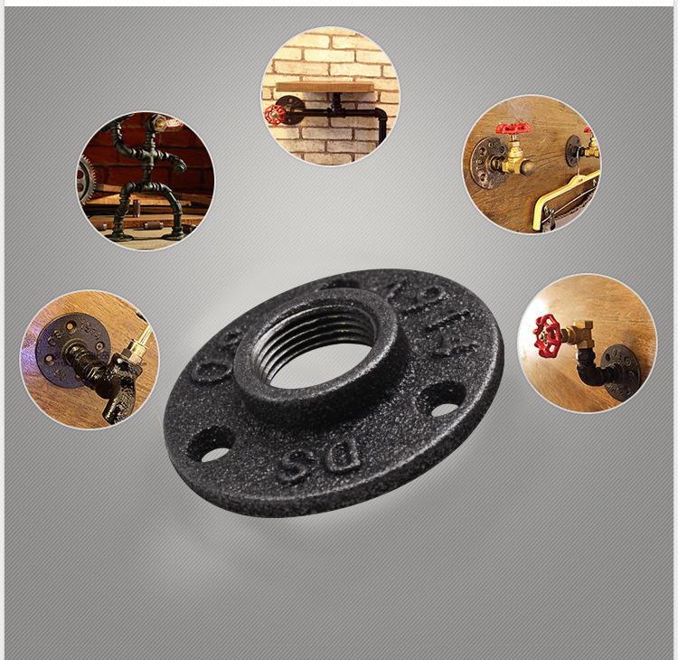 Flange plate cast iron three-hole four-hole storage rack base loft water pipe crafts Holder