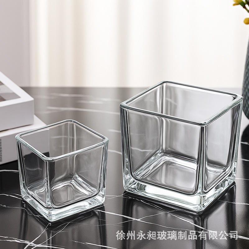 Picture of Wholesale glass aromatherapy candle cup square square cylinder transparent candle holder ornaments flower arrangement hydroponic vase large small size fish tank