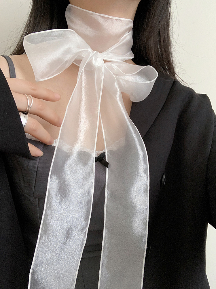 French Organza Ribbon Small Silk Scarf for Women Spring and Summer Thin Narrow Long Scarf Sexy Style Scarf
