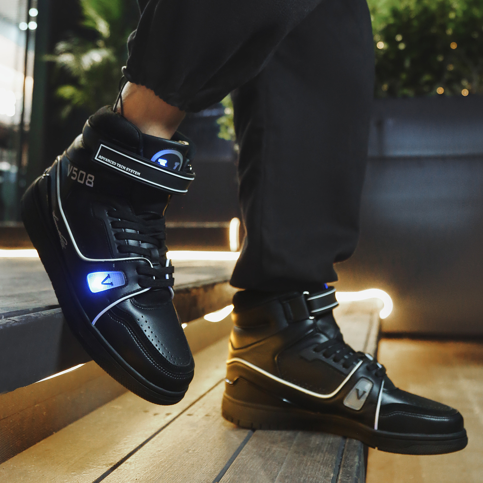 Picture of New Summer and Autumn High Top Basketball Shoes LED Charging Lovers Light Shoes Outdoor Sports Running Shoes Women Martin Boots