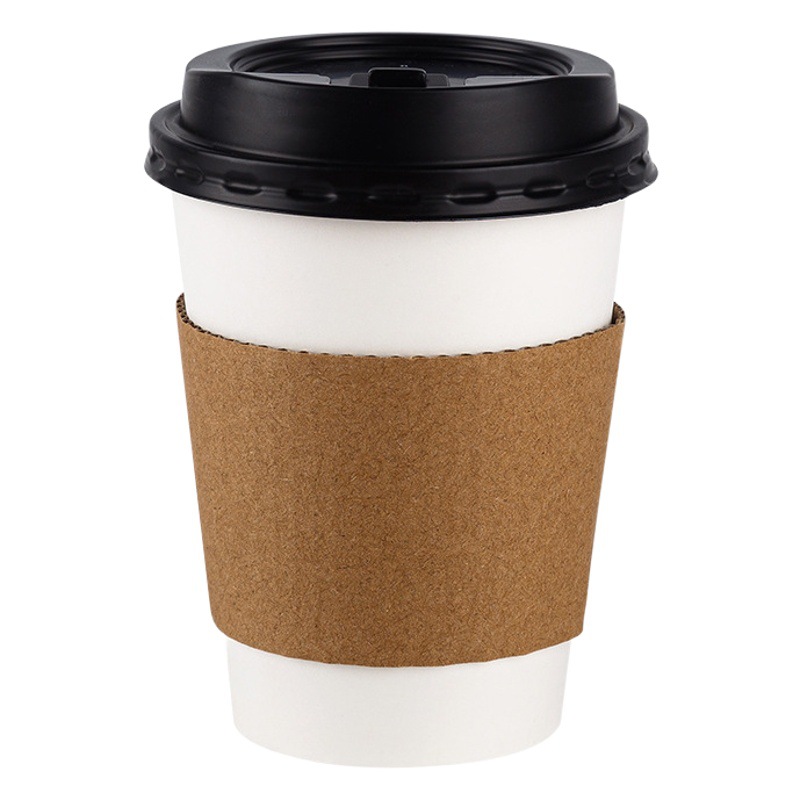 Disposable white cup set with lid thickened insulated paper cup with lid corrugated paper Kraft cup holder milk tea coffee water Cup