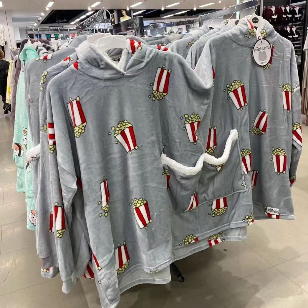 primark same creative couple double pajamas autumn and winter New popcorn fleece-lined hooded home wear cross-border