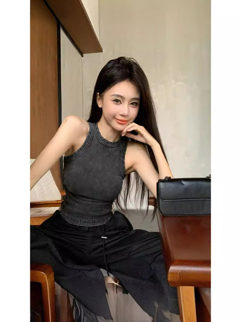 American Style Vintage Slim-fit Slimming Beautiful Back High Waist Small Camisole Vest Summer Fashionable All-match Niche Sleeveless Top for Women