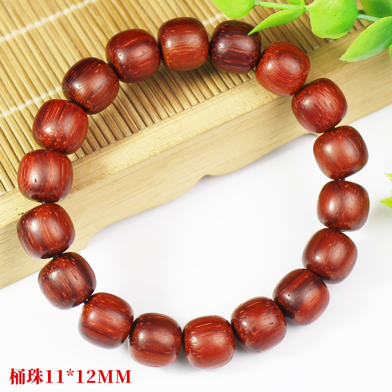 Picture of Red rosewood bracelet barrel beads 11*12MM cat's eye rosewood lobular red sandalwood beads Wen play men and women around the finger soft