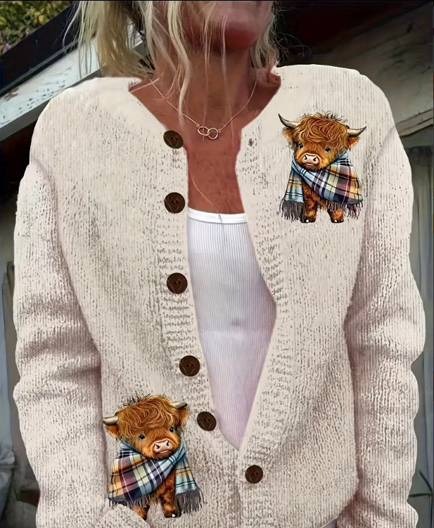 Picture of In stock new European and American cross-border Amazon loose cardigan long sleeve crew neck 3D printed sweater women's knitwear