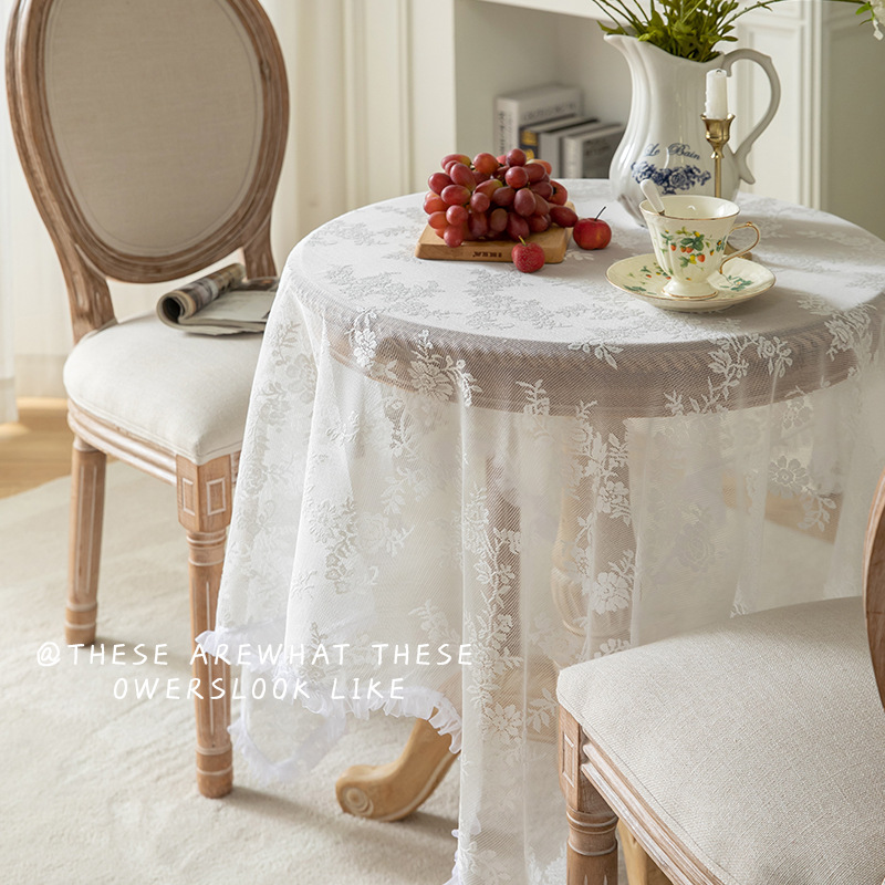 French Romantic Lace Tablecloth Wedding White Decorative Tablecloth High-grade Round Tablecloth Pastoral Embroidered Tablecloth Cover Towel