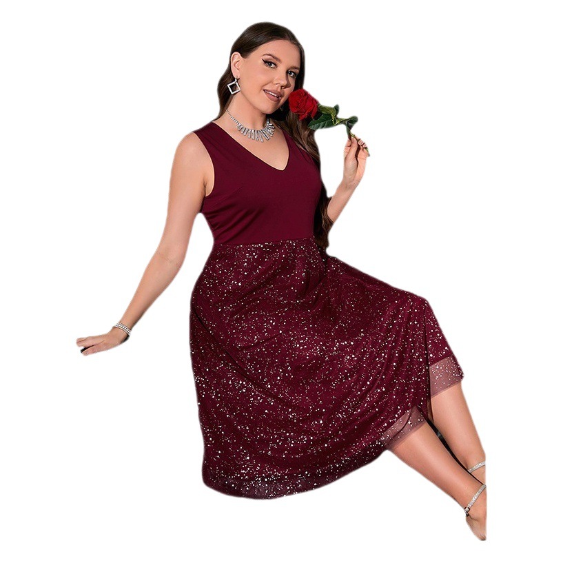European and American New Summer Women's plus size dress V-neck Elegant Slim-fit Polar Dot High-end dress Women