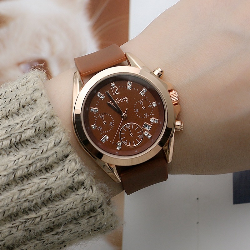 Simple rhinestone scale calendar women's watch quartz watch girls tape watch silicone tape watch 251