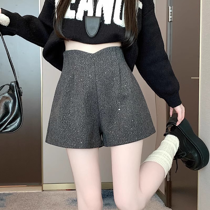 Picture of Starry Sky Woolen Shorts High Waist A- Shining Casual Dress Pants Sequins Shiny Boots Pants Spice Girls Wide Leg Pants