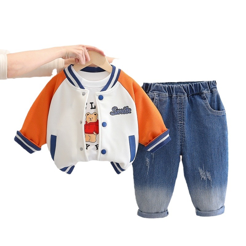 Spring and Autumn New Baby western style clothes children's doll bear cardigan three-piece suit trendy spring children's long sleeve suit