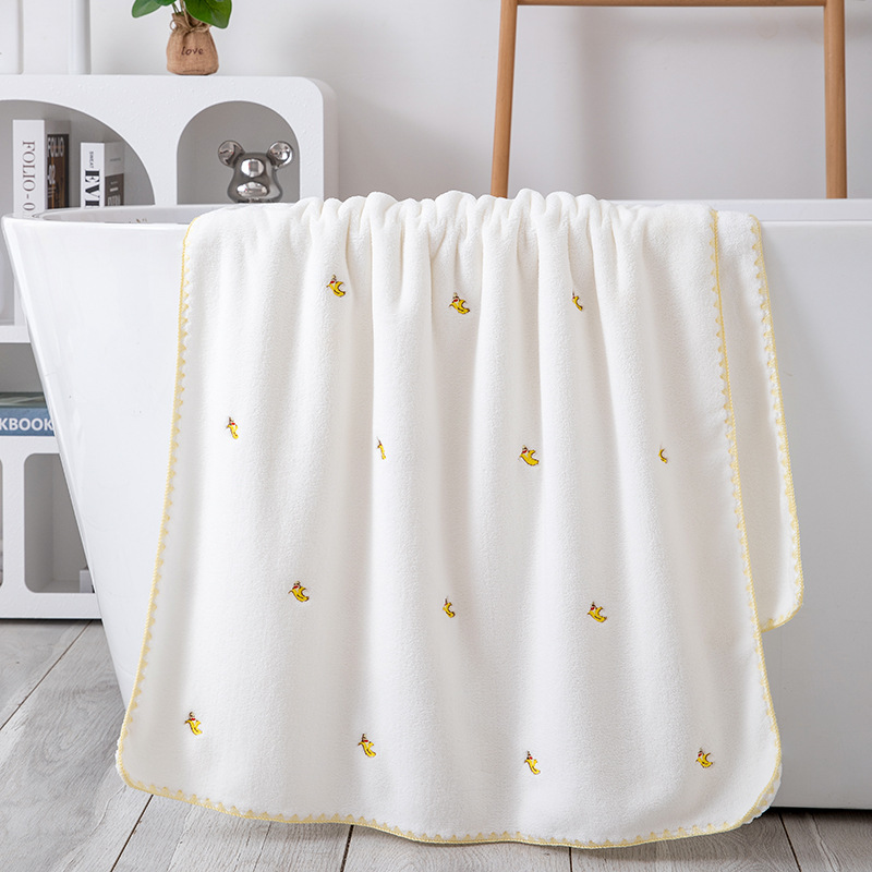 Picture of Wholesale embroidery cartoon pattern coral fleece bath towel absorbent adult couple wrap towel thickened soft simple beach towel