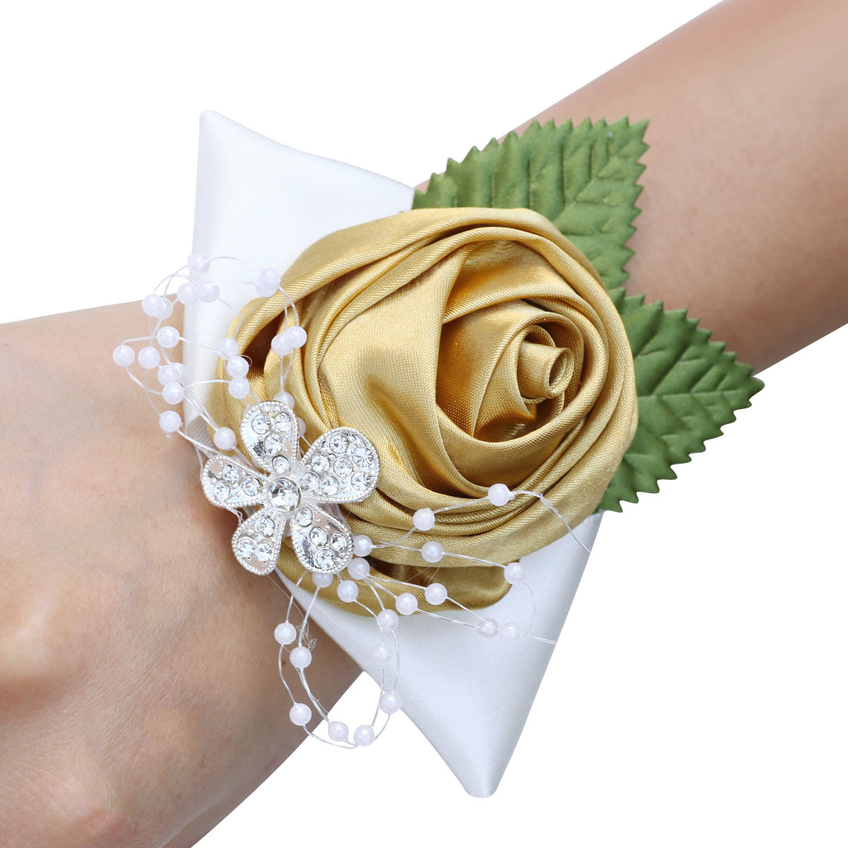 SW480 new bridal bridesmaid wrist flower ladies wristband ribbon rose roll pearl DIY wrist flower real price