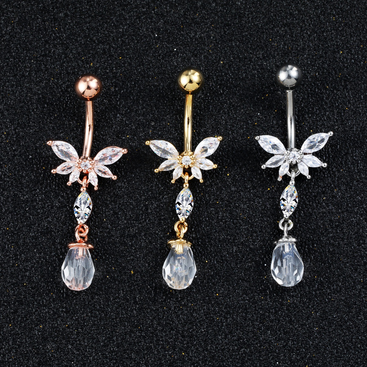 in stock hot sale human body piercing navel nail butterfly tassel diamond navel ring European and American style fashion personality navel buckle