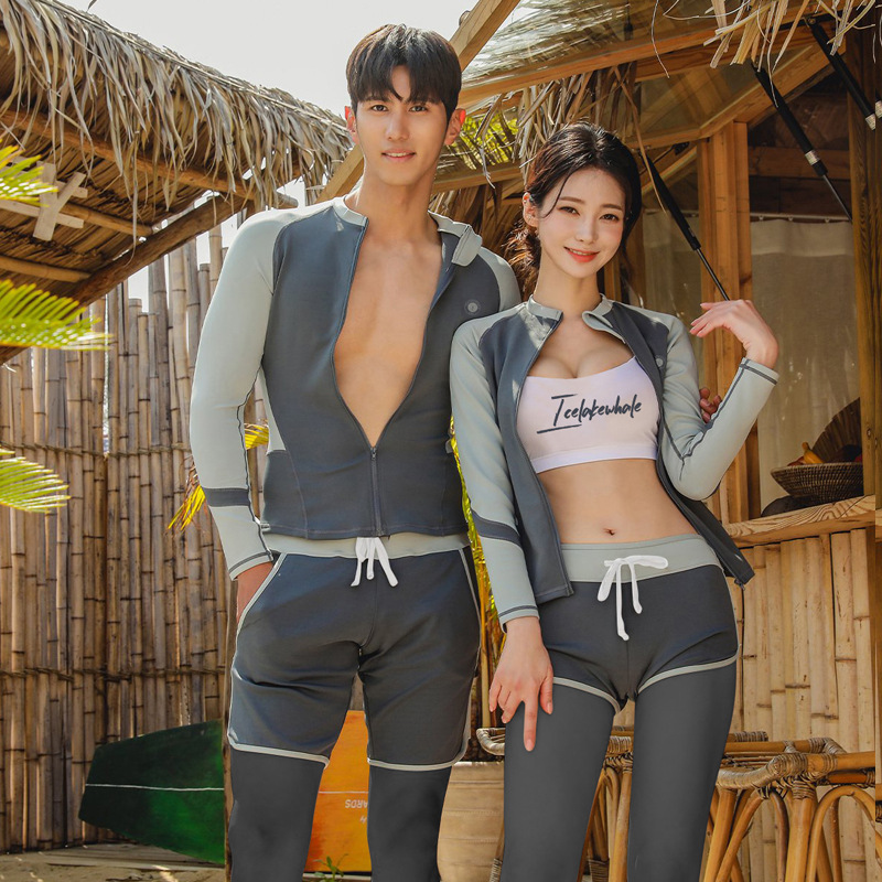 2023 new couple diving suit large size split long sleeve swimsuit conservative sports surfing cross-border wholesale swimming suit