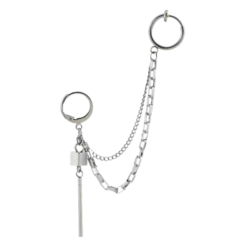 Japanese and Korean ins Harajuku cool style super fairy ear studs ear bone chain earrings tassel long stick men and women trendy earless ear clip