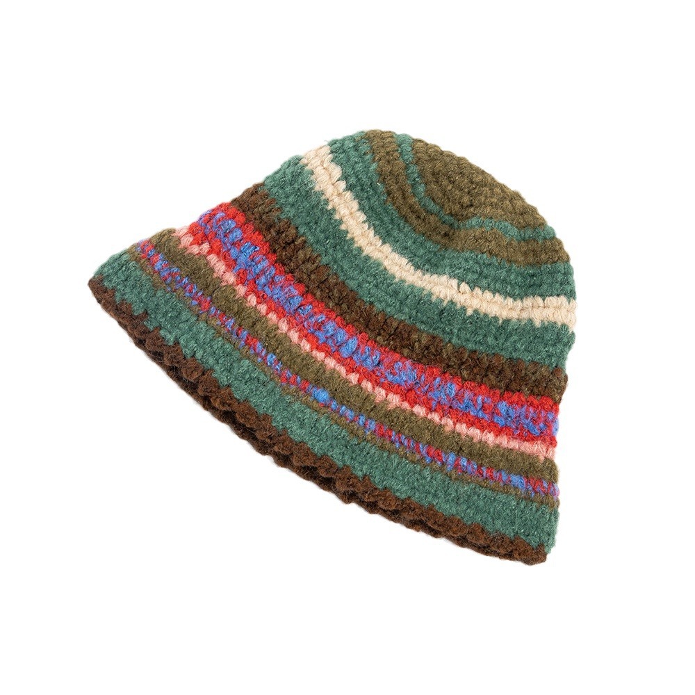 Picture of Children's autumn and winter fashion warm hand-knitted colorful striped alpaca knitted hat outdoor cold-proof warm fisherman hat