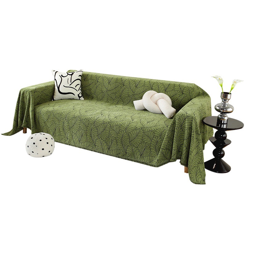 Chenille Sofa Towel Cover Cloth Ins Style Feather Pattern One Piece Sofa Cushion Cover Blanket Four-Season Universal Sofa Cover