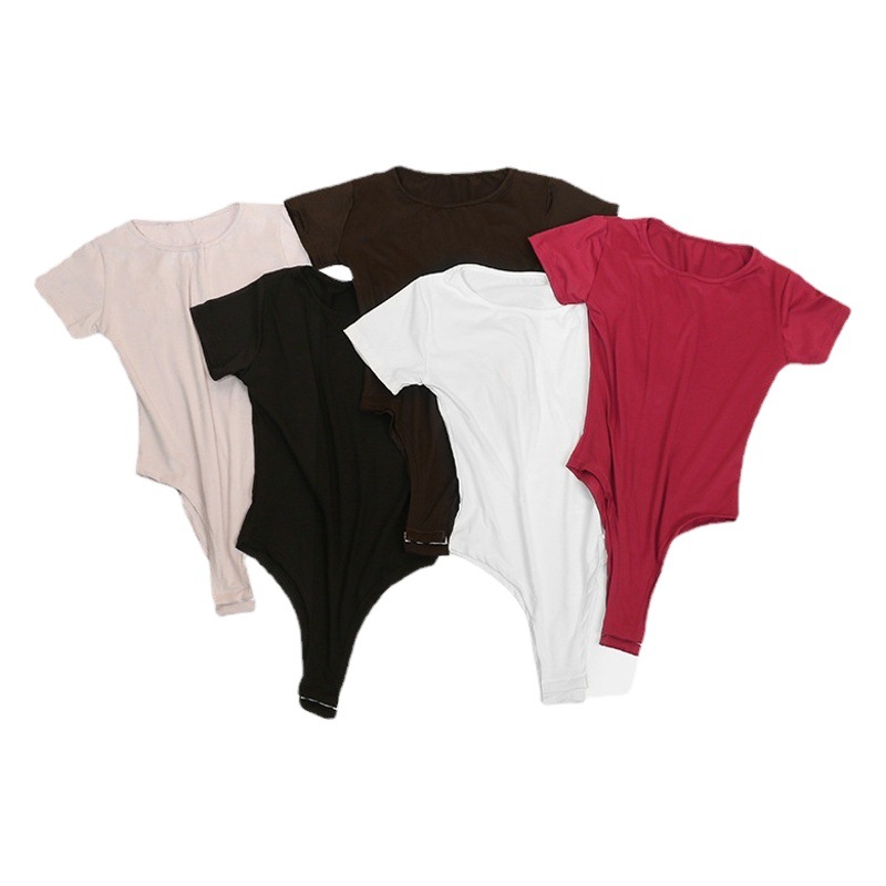 Picture of Russian Cross-Border Export Round Neck Short-Sleeved T-Shirt Bodysuit One-Piece Top Pure Color Sexy Jumpsuit