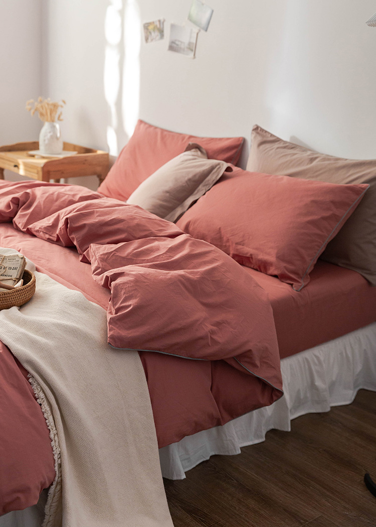 Picture of Unprinted Style丨Spring & Fall Pure Cotton Four-Piece Bedding Set, Cotton Quilt Cover, Bed Bed Sheets, Fitted Bed Sheets, 4-Piece Set, Pure Color