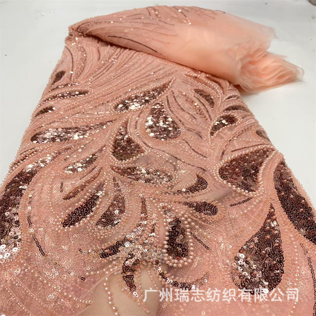 New European and American Fashion Bead Tube Sequins Stereo Embroidery Lace Embroidery Fabric Wedding Dress Fabric AliExpress in stock