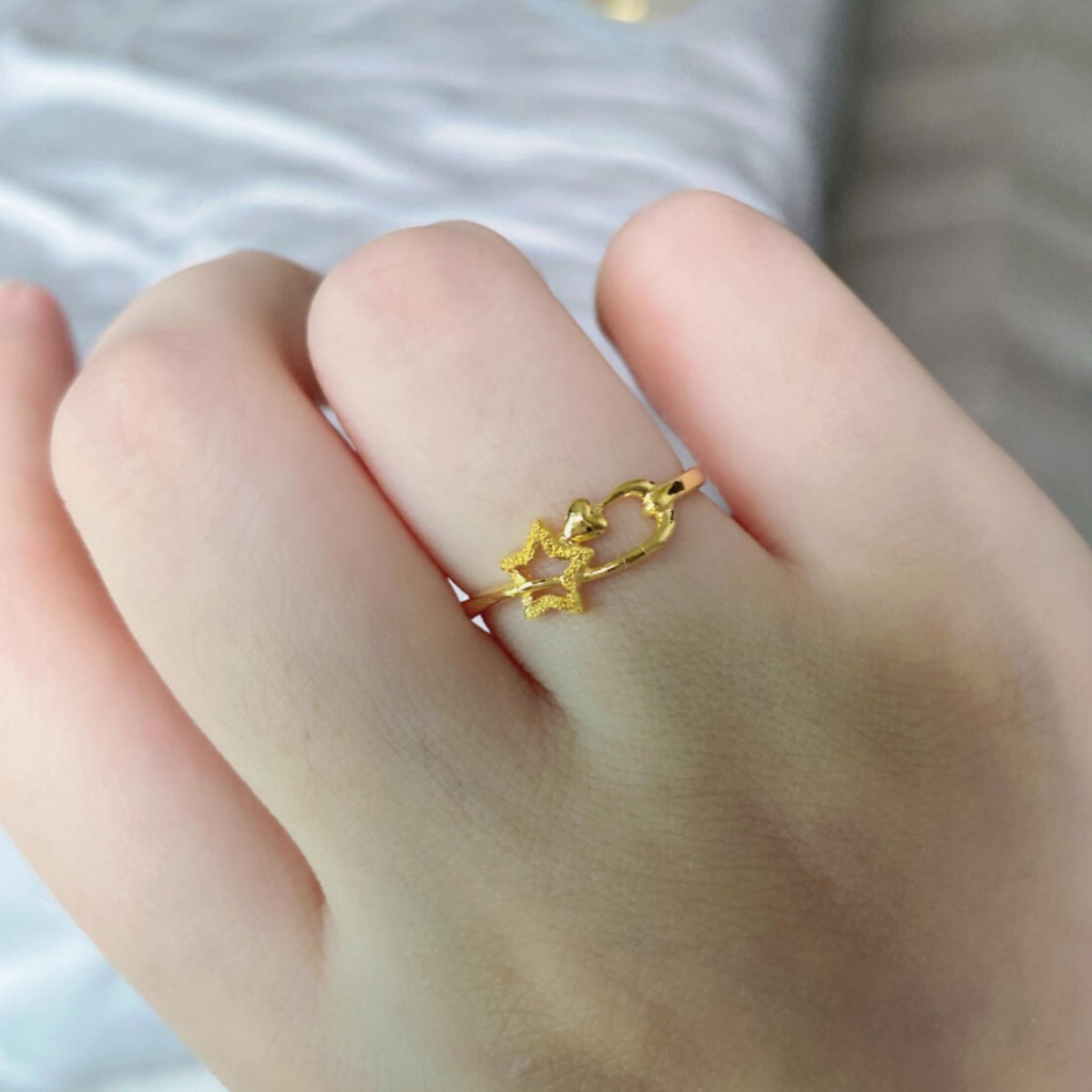 New Chinese Ancient Style Love Star Shiny Sand Open Ring Adjustable Women's Light Luxury High-end Fashion All-match Ring
