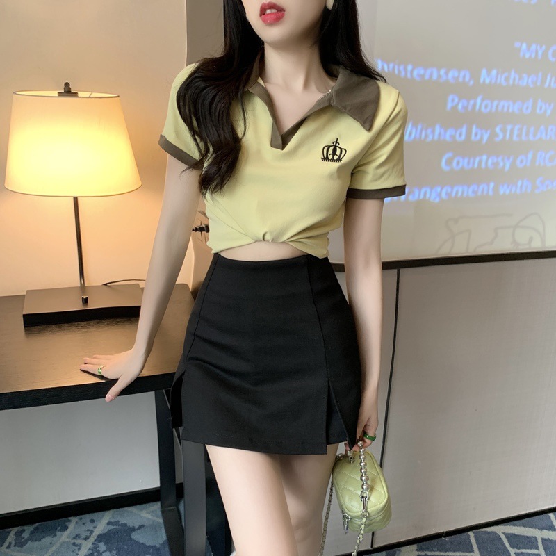 2024 New Style Small Japanese suit Women's Lapel Contrast Short Top Slim Skirt Split Short Pants Skirt