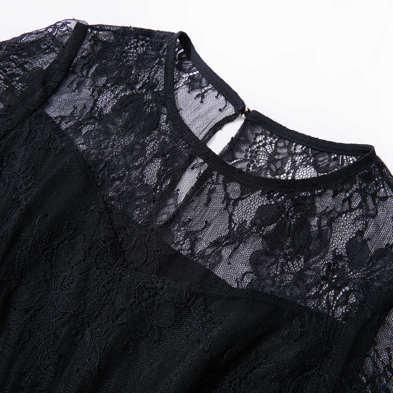 Picture of Spring and Summer New Sweet Style Large Size Young Dress Chubby Perspective Lace Wrap Lantern Sleeve Sun-proof Small Black Dress