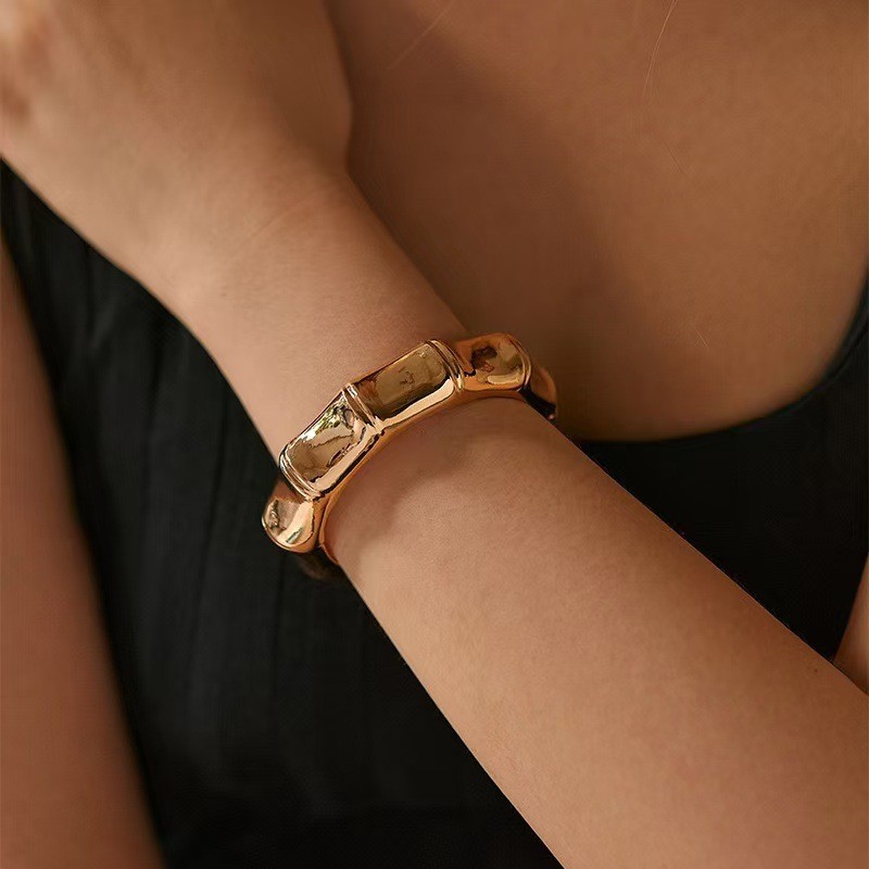 Fashion commuter bamboo bracelet national tide bamboo design stainless steel does not fade net red with ring wholesale