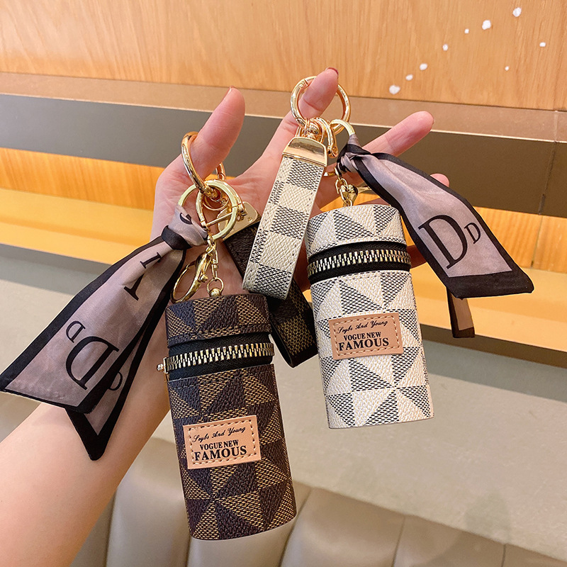 Picture of Creative Leather Silk Scarf Gift Mouth Red Envelope Keychain European and American Old Flower Coin Purse Welfare Mini Bucket Bag