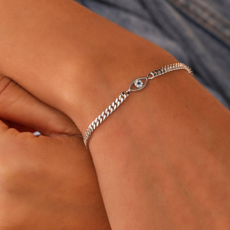 2025 European and American Cross-Border New Product Cuban Chain Evil Eye Bracelet Exquisite Diamond-Encrusted Devil's Eye Necklace Girls Gift