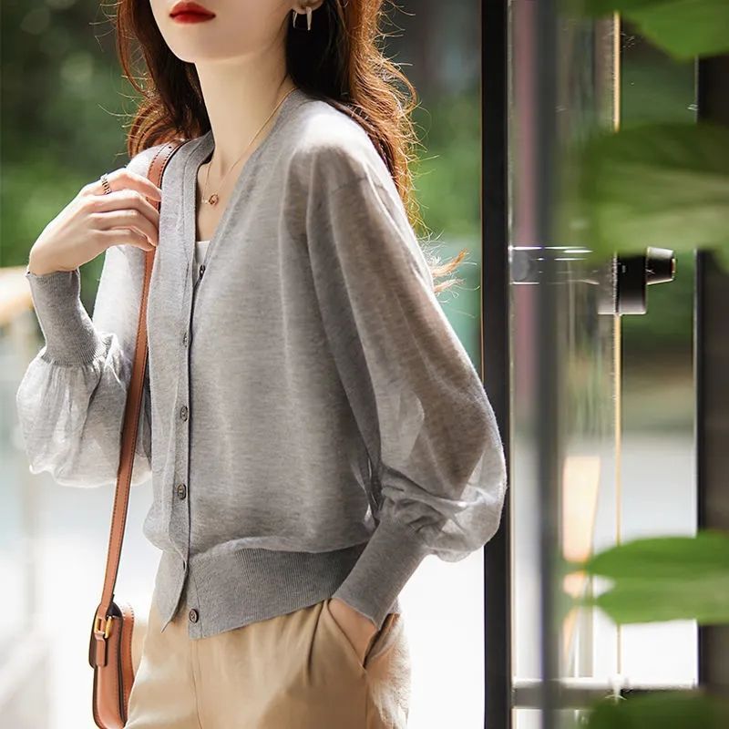 Cross-border [] Mulberry Silk Top Women's Long-sleeved Loose Sunscreen Ice Silk Knitted Cardigan Thin Air-conditioning Shirt for Summer