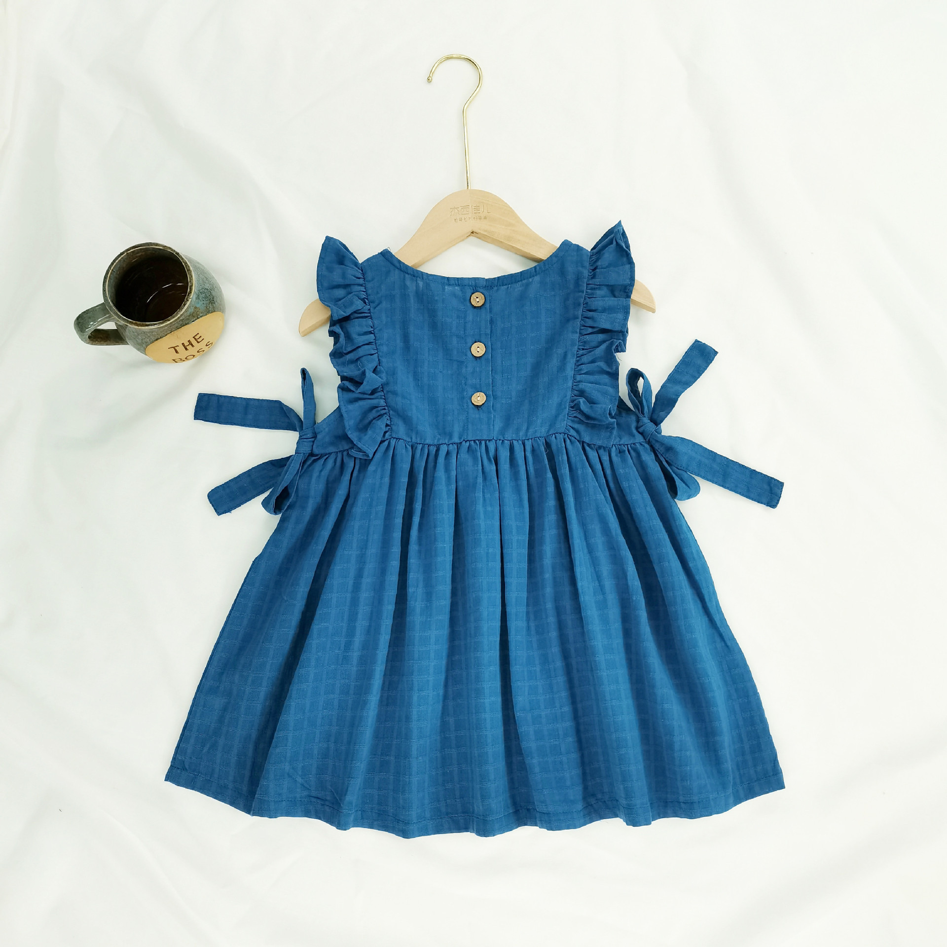 Picture of Ins Korean Style Girls' Baby Summer dress Cute Ear-shaped Philippine Sleeve Sweet Bow Princess Dress