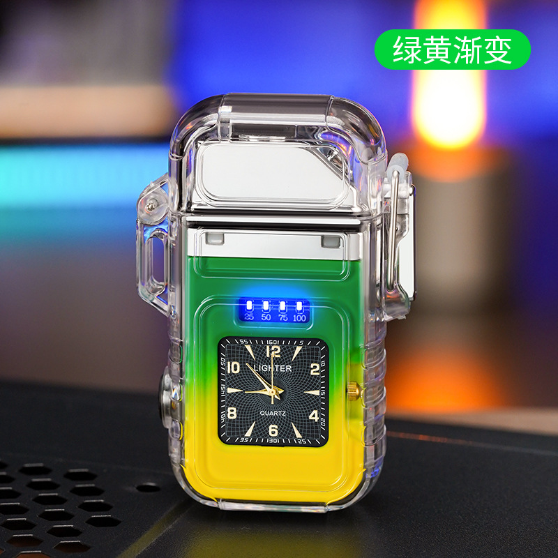 Picture of New waterproof lighter with dial transparent shell double arc charging cigarette lighter with COB strong light lighting wholesale