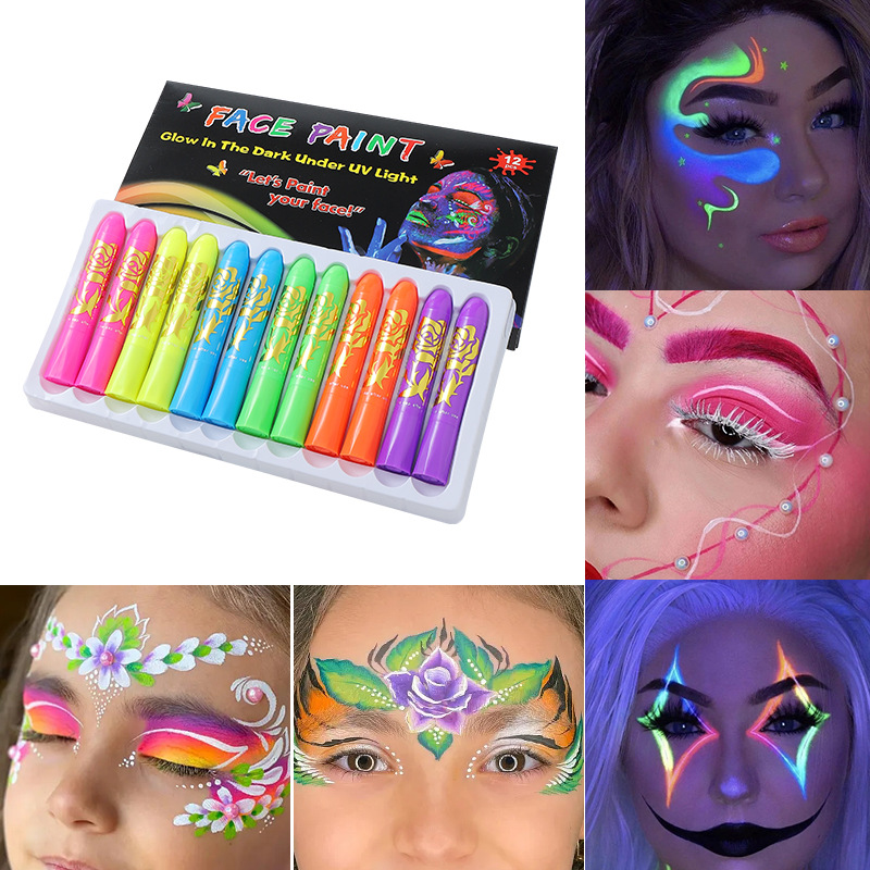 Cross-border dedicated 12-color fluorescent body painting pen ball Halloween water-based paint face color suit factory direct sales