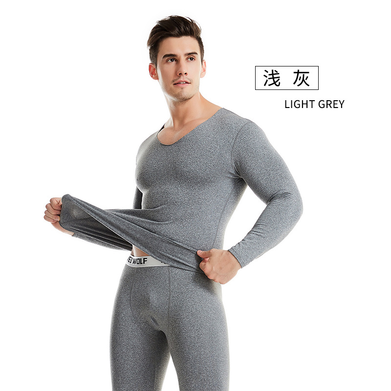 Picture of Cationic Men's Thermal Underwear Slim-Fit V-Neck Autumn Clothes and Pants suit Hot Fiber Men's Thermal Underwear
