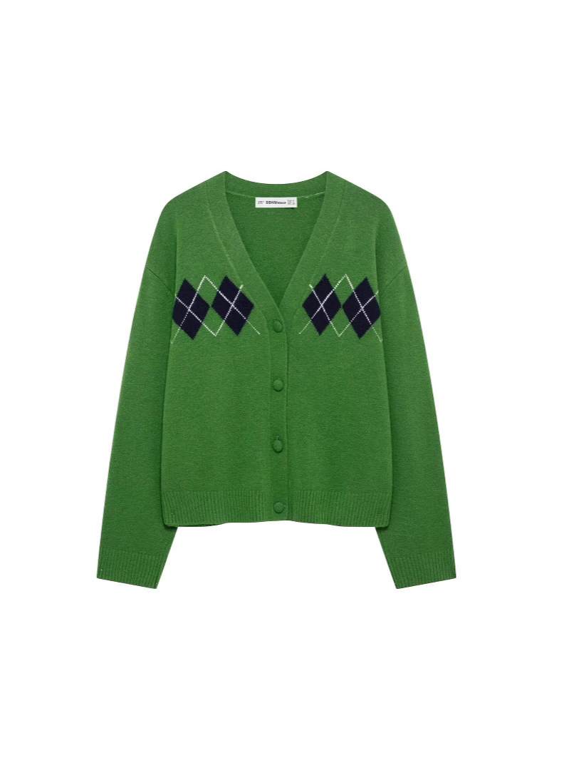 Cross-border wholesale women's 2025 spring new street fashion rhombus knitted short cardigan coat