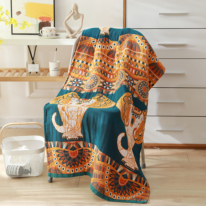 Picture of Wholesale Colored Cotton Four-Layer Gauze Bath Towel Absorbent Adult Couple Household Bath Towel Four Seasons Cartoon Cotton Bath Towel