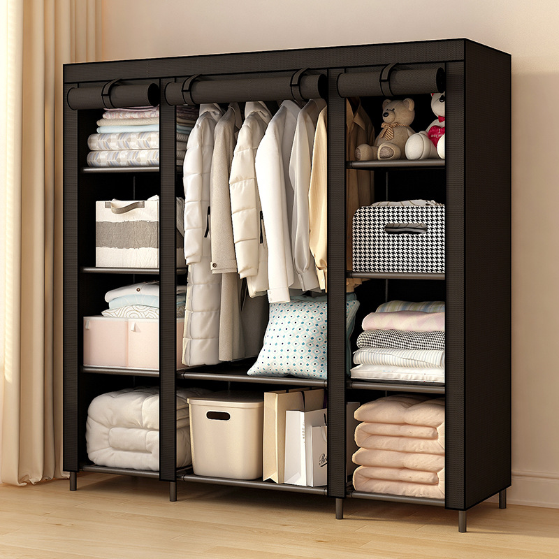 Amazon Cross-Border Bedroom Home Cloth Wardrobe Single Wardrobe Rental Room Simple Assembly Economical Steel Pipe