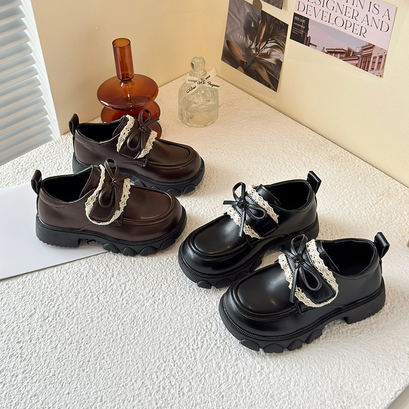 Girls' Small Leather Shoes 2025 New Spring and Autum Kidsren's Princess Shoes Baby Girl's Shoes Black Soft-Soled Loafers