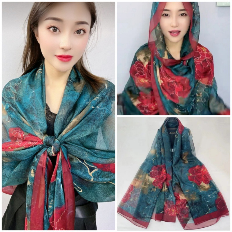 Picture of Spring and Summer New Soft Yarn Sunscreen Shawl Summer Thin Imitation Silk Long Silk Scarf Fashion Printed Flower Scarf