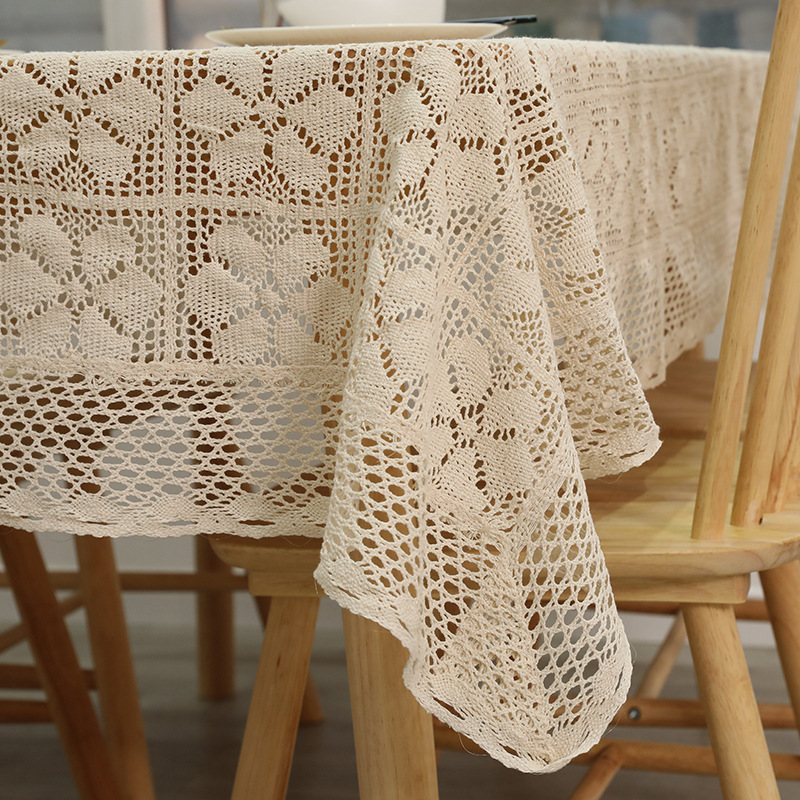 Gardenia Fresh Pastoral Hollow Cotton Crochet Rectangle Dining Table Cloth Plaid Lace Round Tablecloth Background Cloth Batch